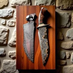 El Yapımı Bakırlı Damascus San Mai Bowie Bıçak – Urlu Kayın Kabze, Paslanmaz Balçak