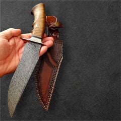 El Yapımı 180 Katman Damascus Bowie Bıçak – Amerikan Akçaağaç