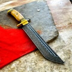 El Yapımı 180 Katman Damascus Bowie Bıçak – Stabilize Kızılağaç