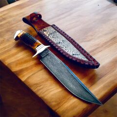 El Yapımı Mozaik Damascus Tüy Desen Bowie Bıçak